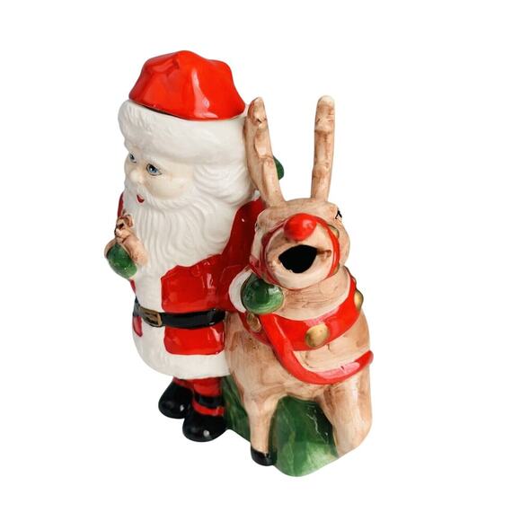 Vintage Teapot Santa Clause Reindeer Christmas Holiday Tea Beverage Dispenser - Picture 14 of 16